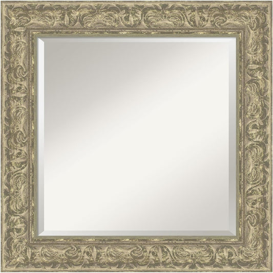 Amanti Art Silver Bathroom Mirror for Over Sink, 27x27 Luxe Antique Silver Square Vanity Mirror, Medium Traditional Frame, Hangs Horizonally and Vertically, Bathroom Wall Decor, Beveled Edge