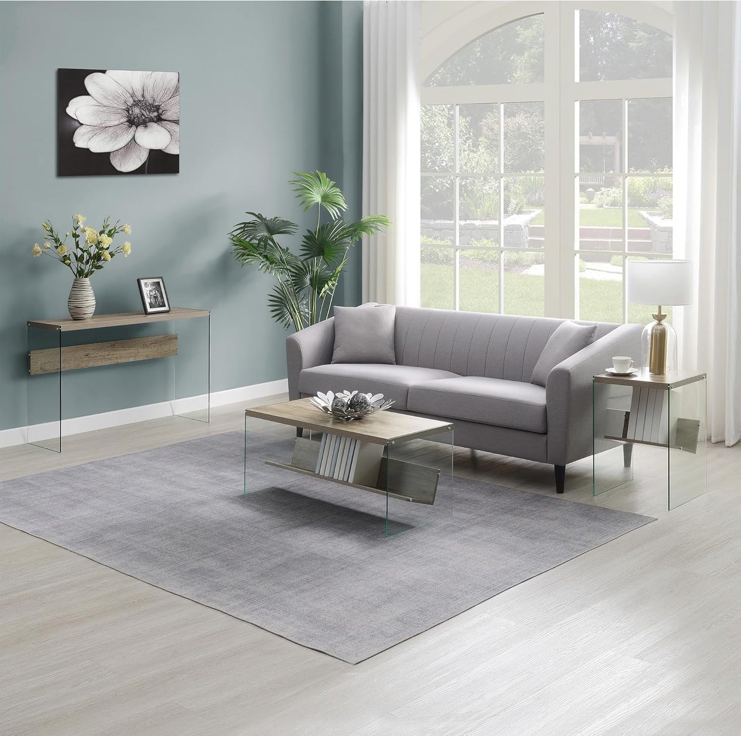 Convenience Concepts SoHo Modern Living Storage Shelf, Contemporary Coffee Table for Family Room, 40", Sandstone/Glass