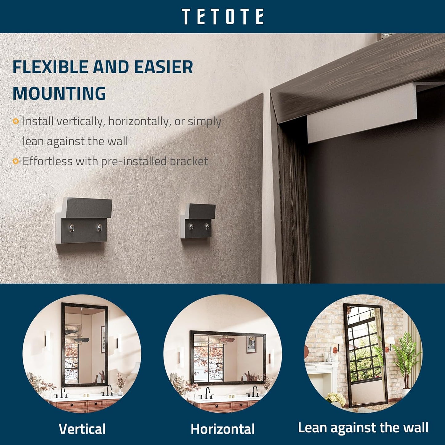 TETOTE 24 x 32 Black Wood Framed Mirror for Bathroom Wall/Bedroom/Living Room/Entryway Farmhouse Rustic Bathroom Vanity Mirror Waterproof (Horizontal/Vertical Mounted)