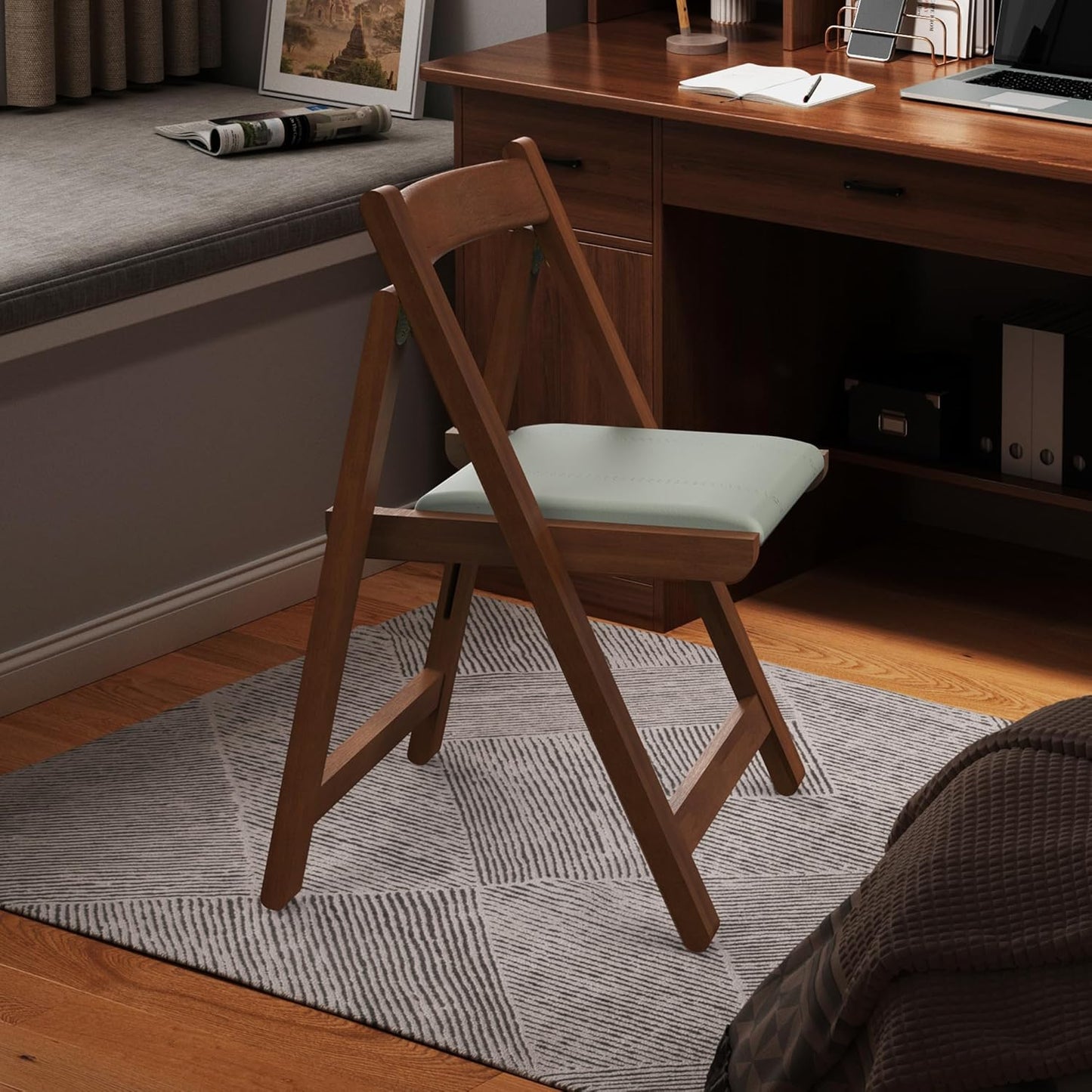 Premium Solid Wood Folding Chair – Nordic Style Padded Seat, Space-Saving, Portable, for Dining Room, Office, Event & Outdoor Use