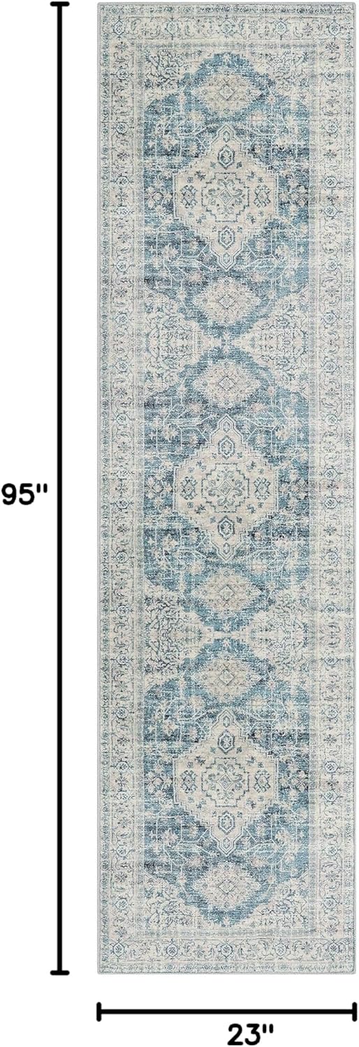 Lahome Oriental Hallway Runner Rug Non Slip, 2x8 Washable Runners for Hallways Kitchen, Vintage Non Skid Soft Long Carpet for Bedroom Bathroom Entryway, Blue