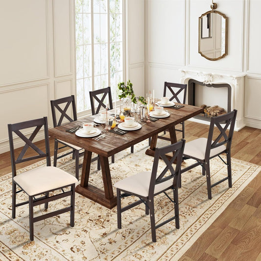 COLAMY Folding Dining Chairs Set of 6 – Beige Upholstered Wooden Dining Room Chairs for Kitchen & Small Spaces, Mid Century Modern Design, Space-Saving, No Assembly Required