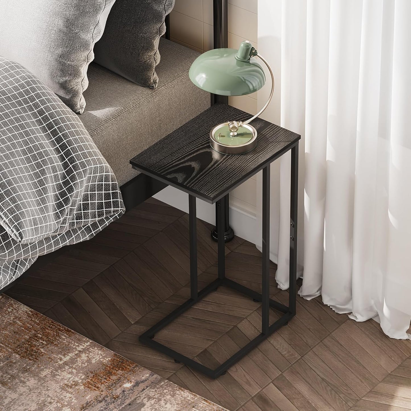 WLIVE Black Side Table, C Table End Table for Bedroom, Home Office, Dorm, Living Room Tables, Black Couch Table, 2-Tier Side Tables
