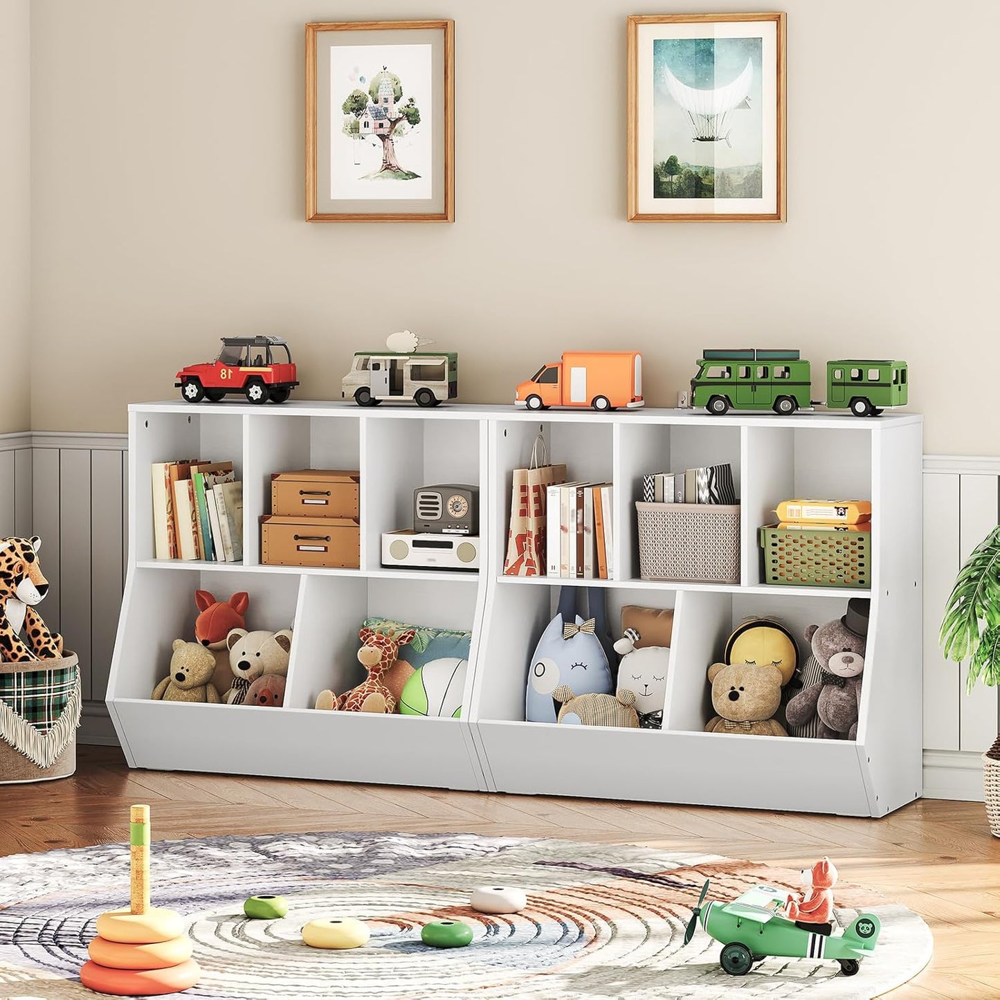 HOOBRO Kids Bookshelf, Bookcase Footboard, 31.5" L Toy Storage Cubby, Children's Toy Shelf, Toy Storage Cabinet, Fit for Children's Room, Playroom, Hallway, Kindergarten, White WT328CW01