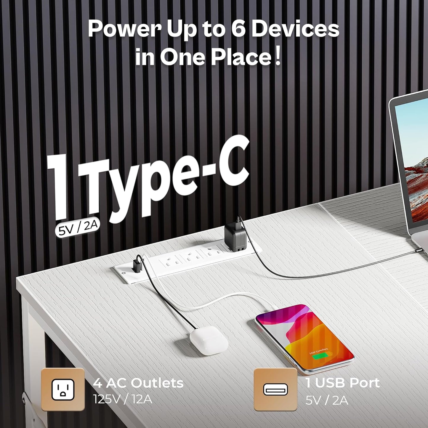 Huuger 63 Inch L Shaped Desk with Fabric Drawers, Reversible Computer Gaming Desk with Power Outlets and USB-C Port, Adjustable Side Storage Shelves, for Work Study Corner Home Office, White