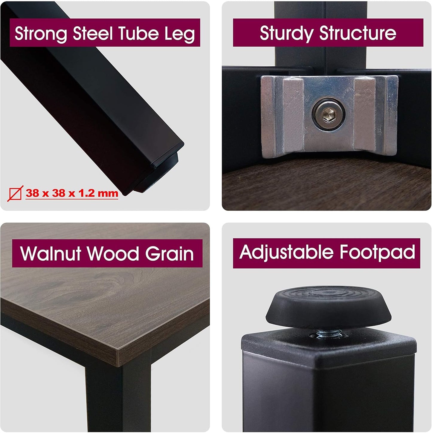 55 inch Large Computer Desk Wood, Modern Simple Style Desk for Home Office, Bedroom, Study Student Writing Desk, Small Spaces, Black Metal Frame, Walnut Top