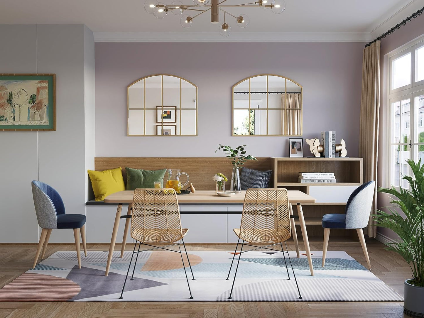 Wide Arched Mirror, 36" x 24" Gold Window Mirror, Antique Brass Farmhouse Mirrors for Living Room Dining Room Bedroom Fireplace Hallway Entryway