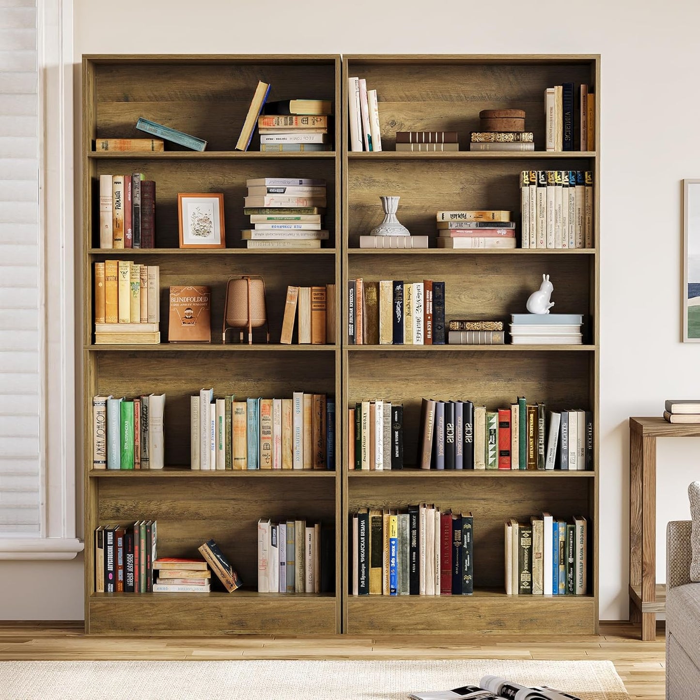 LITTLE TREE 5-Tier Tall Bookcase, 70.8" Farmhouse Wooden Open Bookshelf, Standing Display Shelves for Living Room, Bedroom, Home Office, Rustic Brown