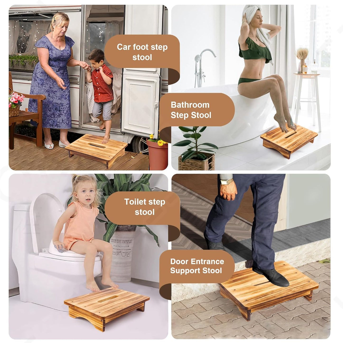 Wooden Step Stool for Adults, 3.5" Portable Wood Step for Kids, Heavy Duty One Step Bedside Stool with 550 Lbs Load Capacity, Non-Slip White Foot Stool for Kitchen Bathroom