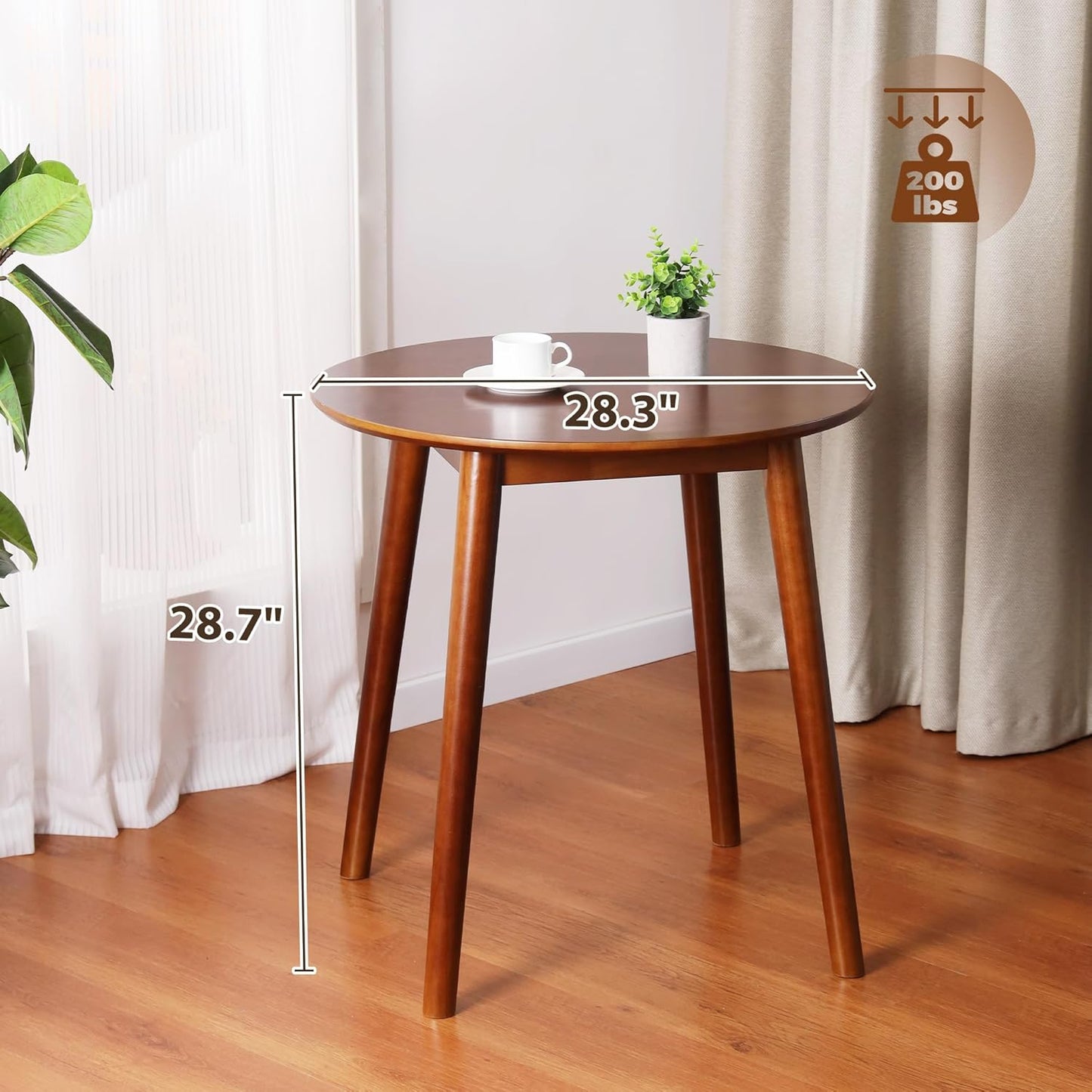 28.3" Small Round Dining Table for 2, Wooden Space-Saving Kitchen Dinner Table Rustic Wood Dining Table Mid Century Modern Kitchen Table (Brown)