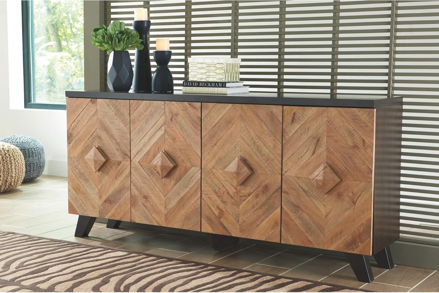 Signature Design by Ashley Robin Ridge Modern Wood Accent Cabinet or TV Stand, Brown & Black