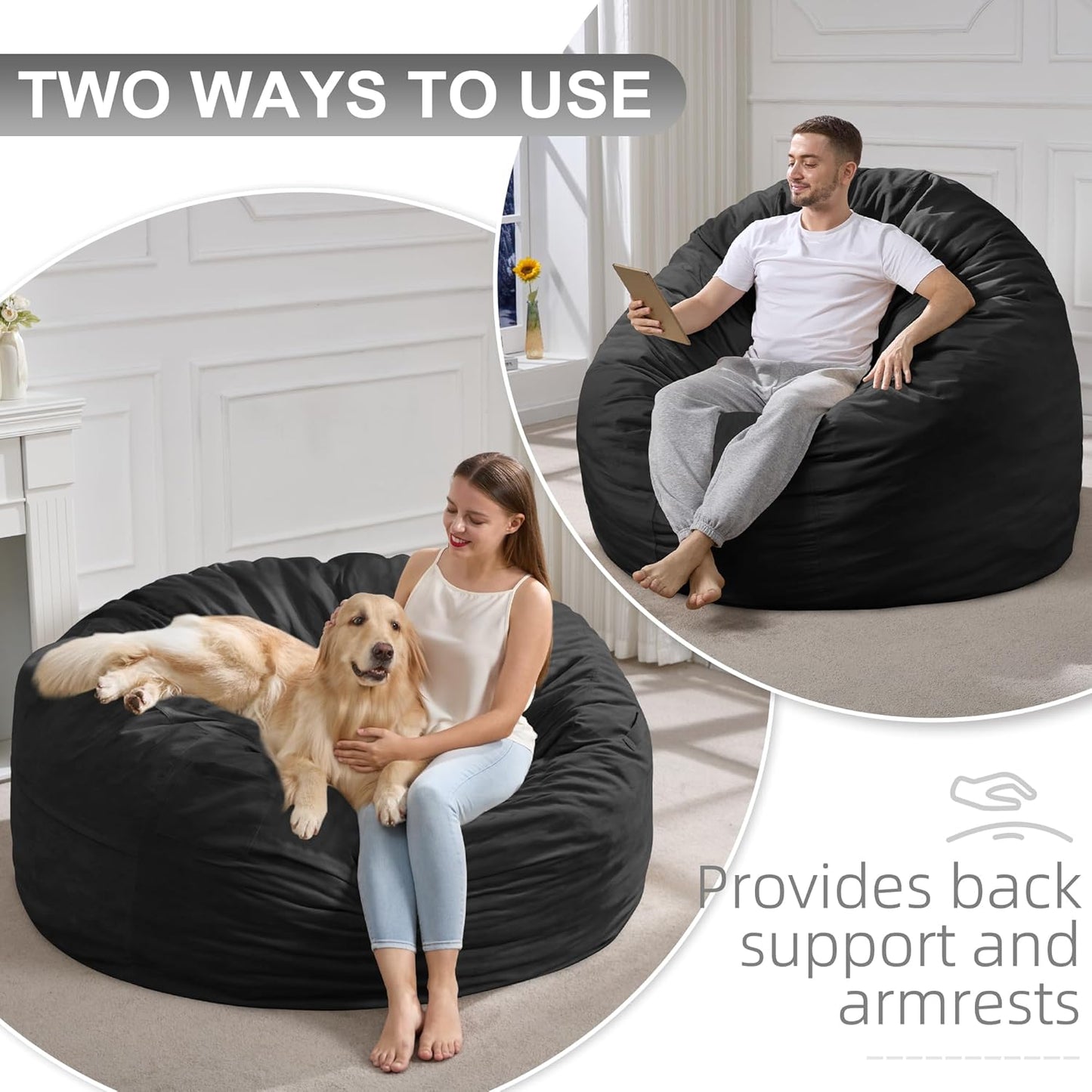 Hobestluk 5FT Bean Bag Chair Giant Bean Bag Chairs for Adults Large Bean Chairs with Removable Cover, Beanbag Chair with Filler, Adult Bean Bag Chairs for Living Room, Bedroom