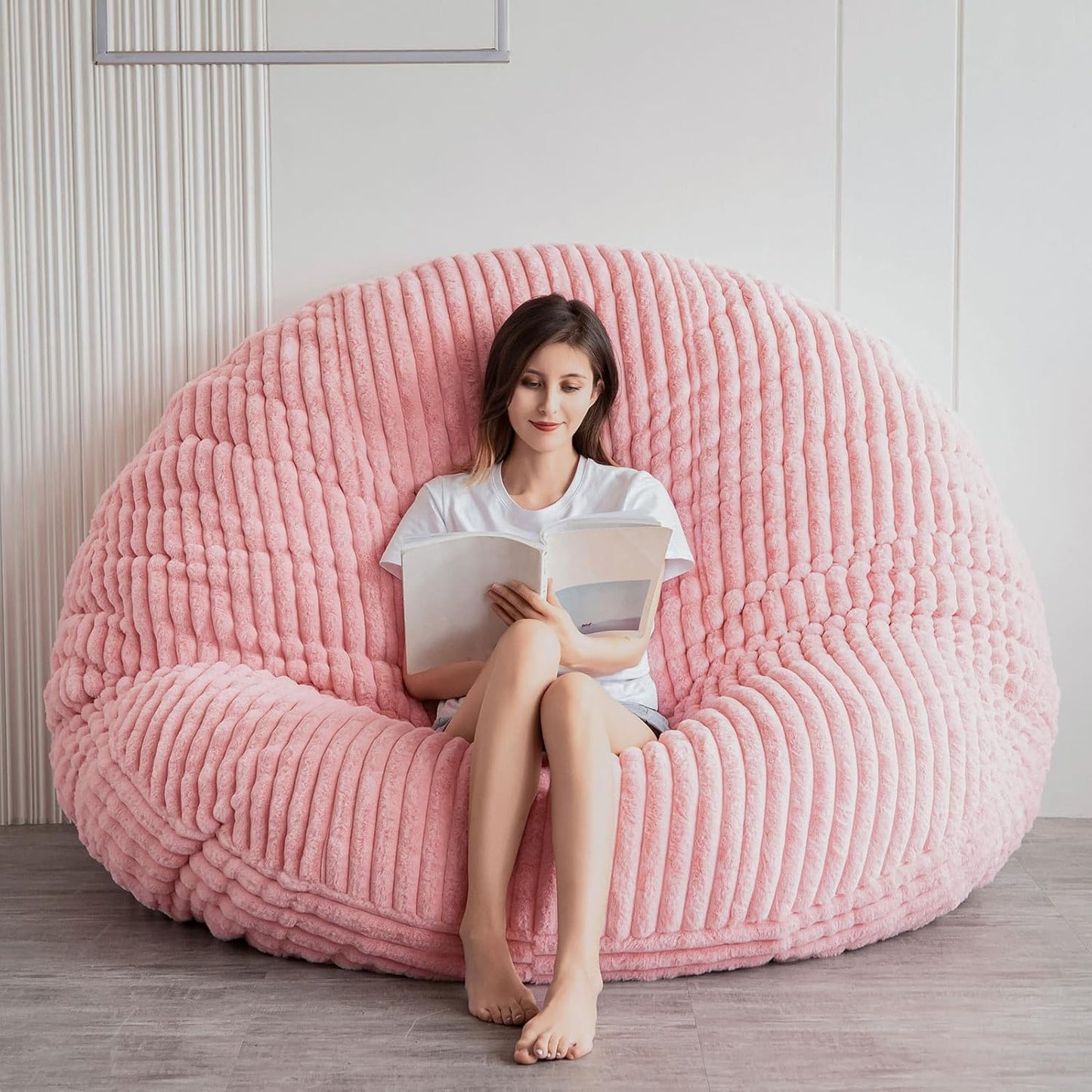 BYBYME 3 in 1 Bean Bag Chairs, Bean Bag Bed for Adults High-Density Foam Filling, Convertible Sofa Bed Faux Fur