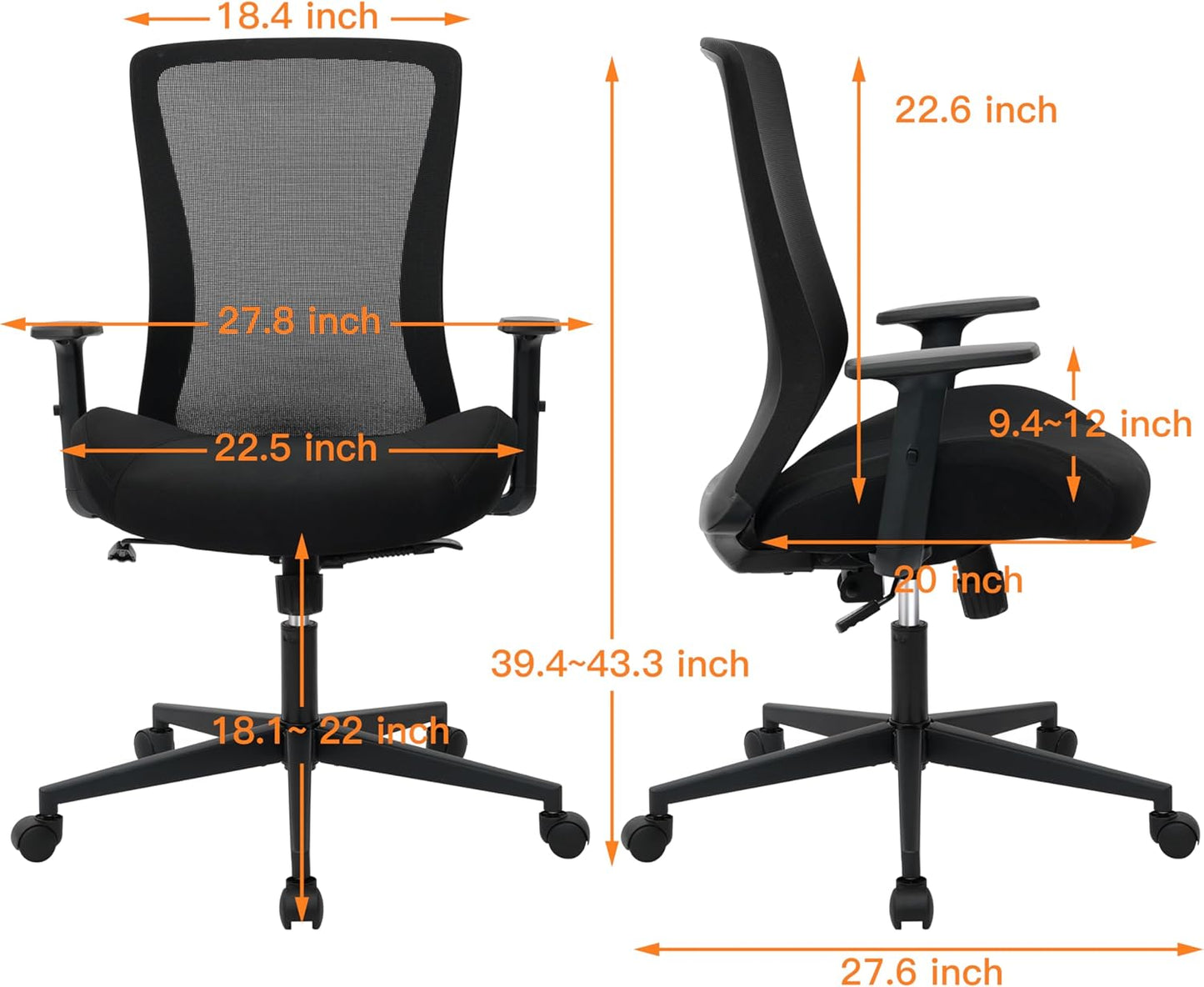 Big and Tall Office Chair for Heavy People 400lb, Ergonomic Desk Chair Mesh Computer Chair with Lumbar Support, Adjustable Height and Armrests