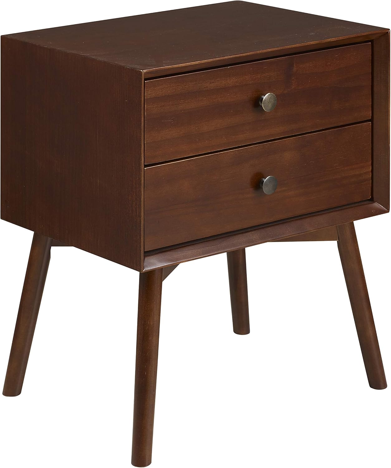 Walker Edison Mid Century Modern Wood Nightstand Side Table Bedroom Storage Drawer Bedside End Table, 2 Drawer, Walnut