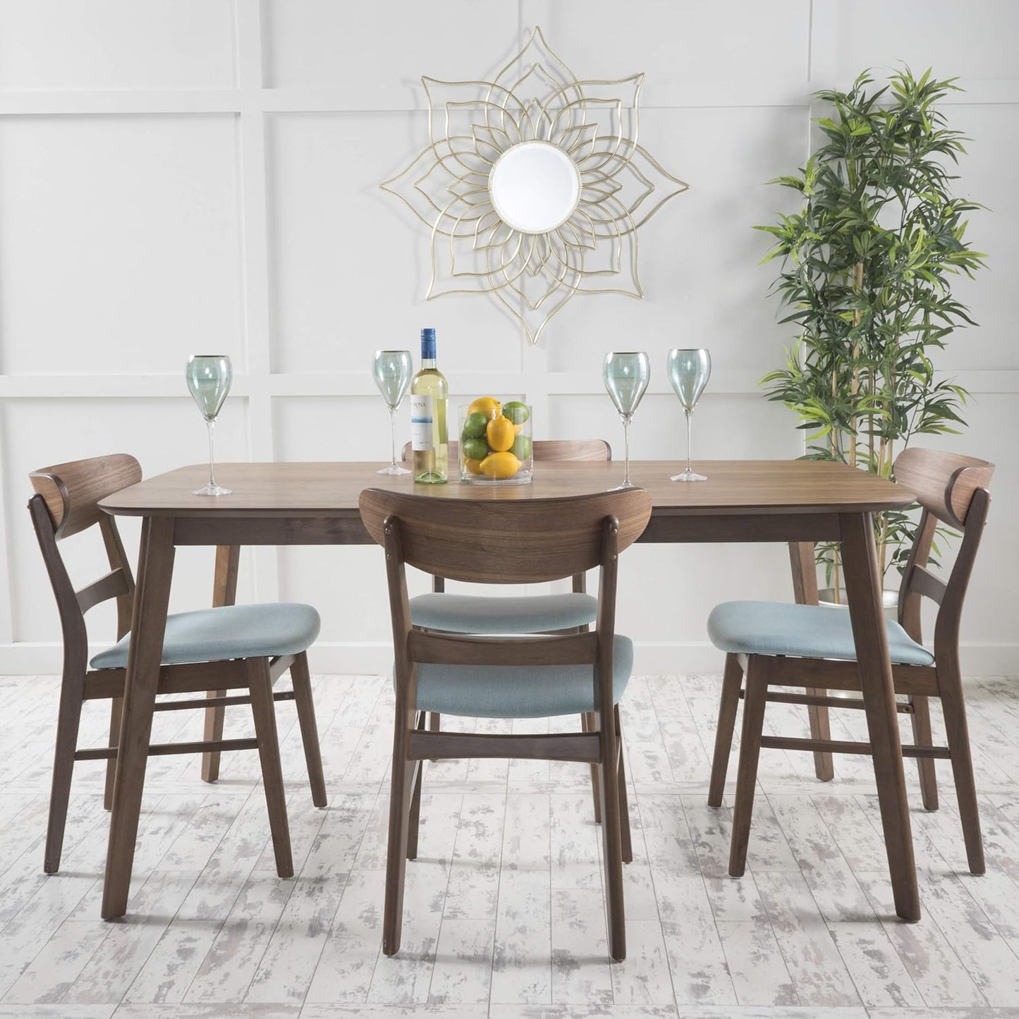 Christopher Knight Home Idalia 60" Rectangular Dining Set, 5-Pcs Set, Natural Walnut / Mint