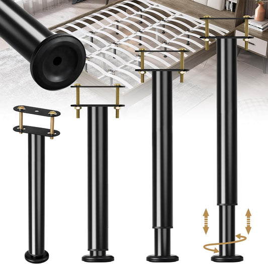 4 Pcs Adjustable Bed Frame Center Support Legs, Heavy Duty Cold Rolled Steel Bed Slat Support Legs With Wider Base, Bed Frame Leg Replacement, Furniture Support Reinforcement Kit, Height 13.8‘’-23.6‘’