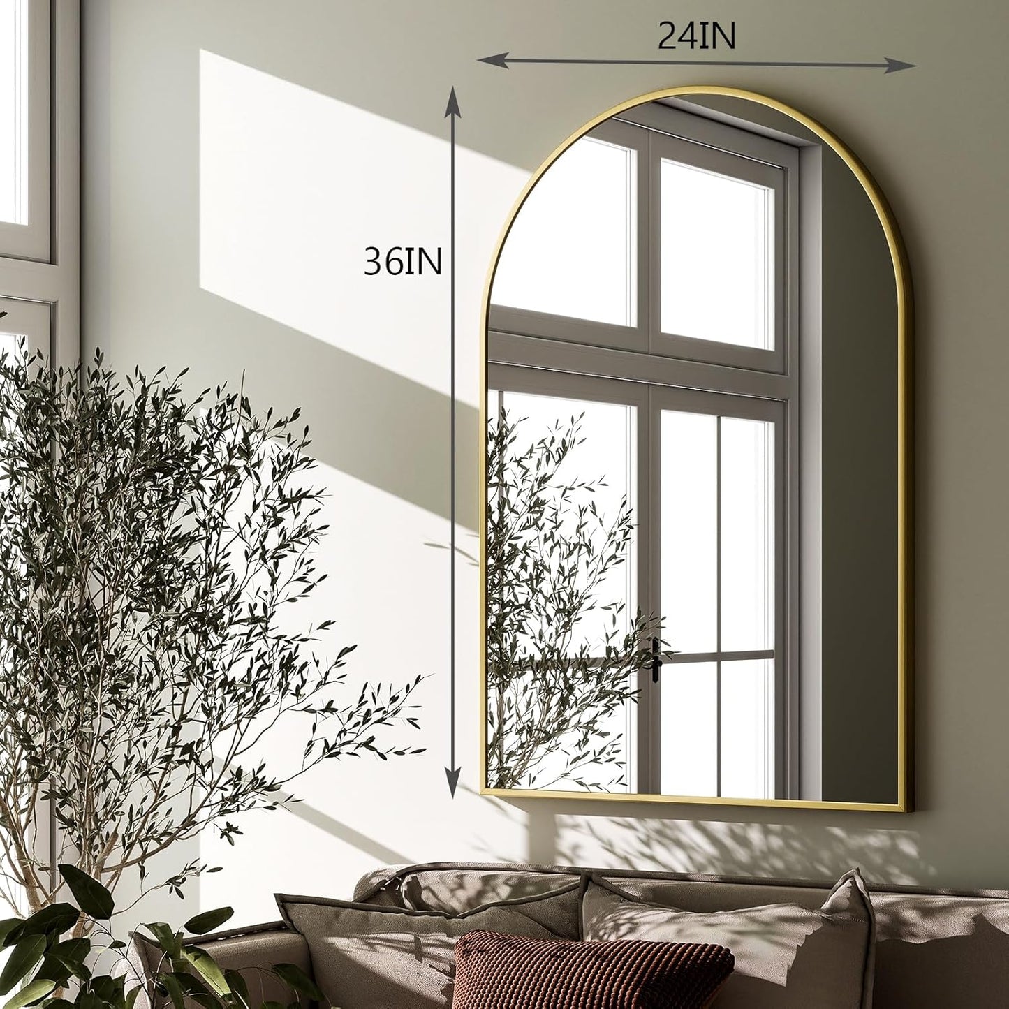 HARRITPURE Arched Wall Mirror 24"x36" – Gold Metal Frame Vanity Mirrors for Bedroom, Entryway, Living Room Decor