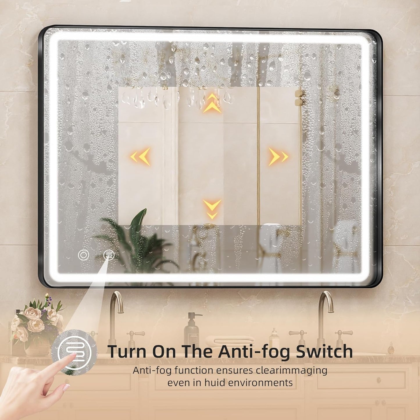 Hasipu LED Bathroom Mirror with Lights 40 x 26 Inch, Black Metal Frame Light Mirror for Vanity Anti-Fog, Dimmable, 3 Colors (Horizontal/Vertical)