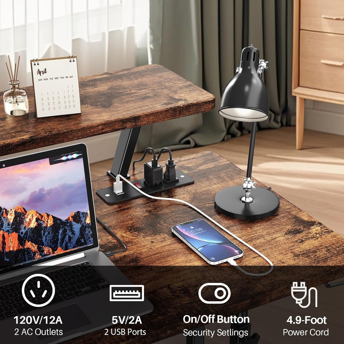 Adjustable Height Standing Desk with Power Outlets, Rolling Stand Up Desk with Monitor Stand and Storage Shelves, 31.5" Small Mobile Computer Desk, Portable Laptop Table (Retro Brown)