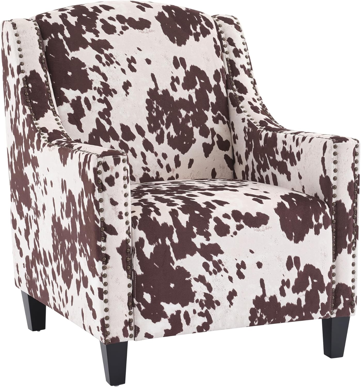 Ball & Cast Upholstered Arm Chair,Classic American Style Flower Design Fabric Dining Chair,Comfy Accent Chair w/Nailhead Trim & Wooden Legs,Seating Furniture for Bedroom,Apartment,Brown+White