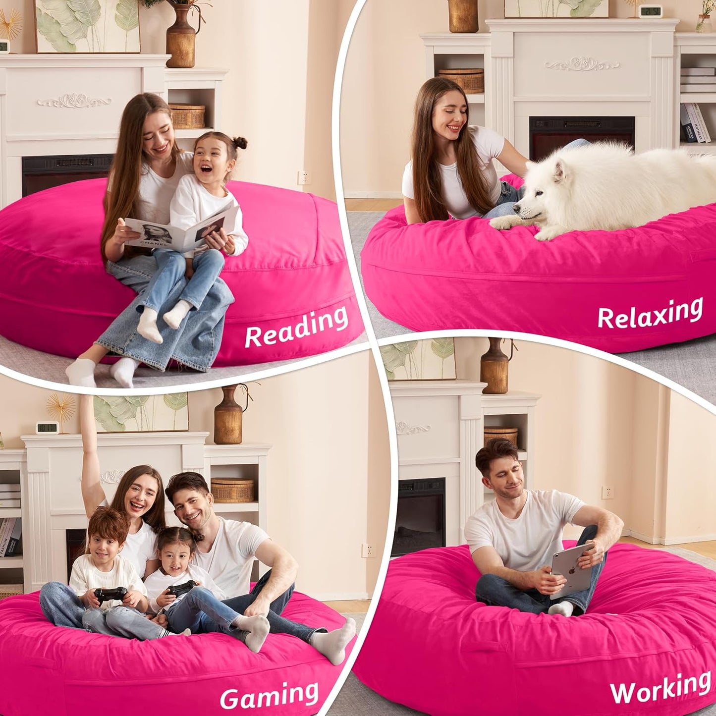 HABUTWAY XX-Large Bean Bag Chair: Giant 7' Memory Foam Furniture Bean Bag Chairs for Adults with Microfiber Cover 7Ft (Hot Pink)