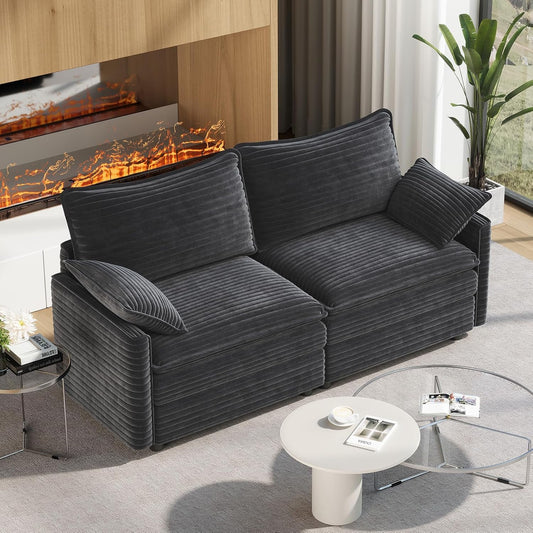 Vesgantti 74" Loveseat Sofa for Living Room, Comfy Cloud Couch Deep Seat Corduroy Modern 2 Seater Small Sofa with Armrest Pillow, Easy Assembly for Small Spaces, Gray