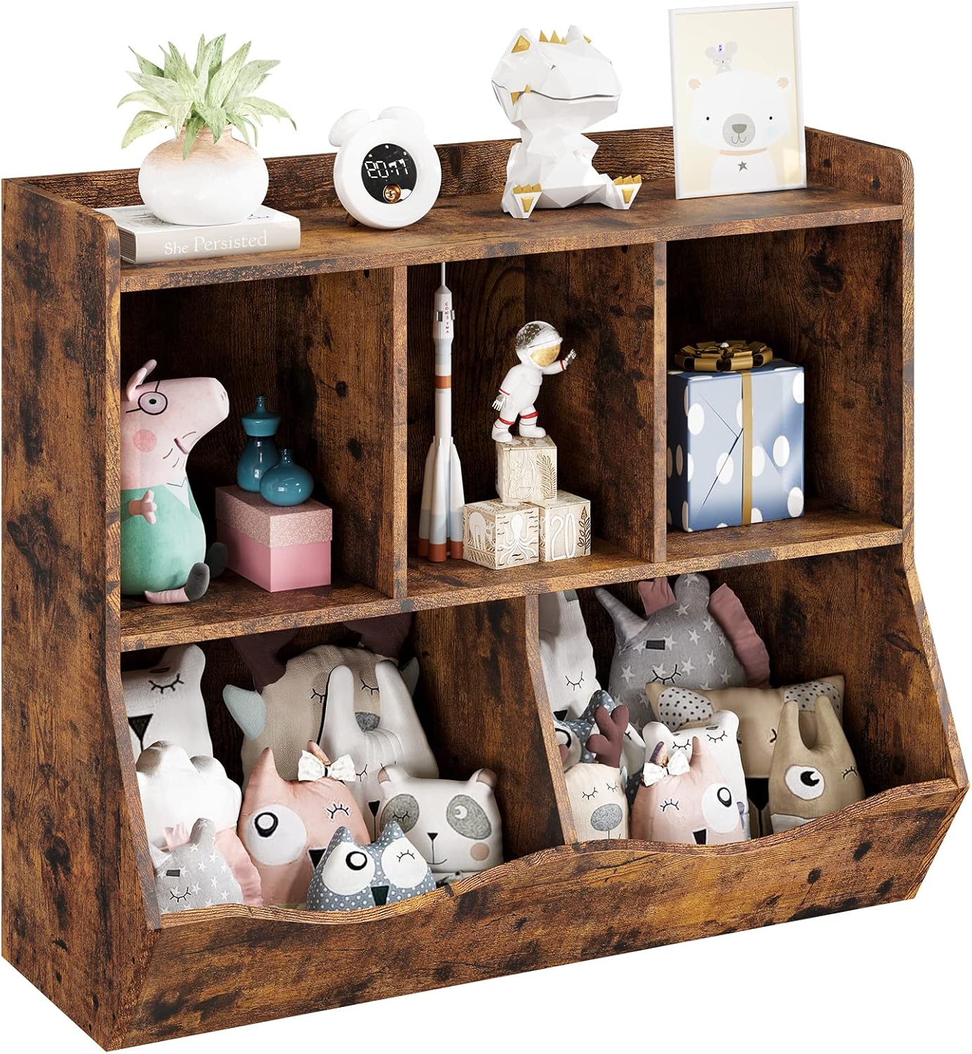 IDEALHOUSE Toy Bookshelf and Bookcase, Multi Shelf with Cubby Organizer Cabinet for Storage Books and Toys, for Bedroom, Playroom, Hallway