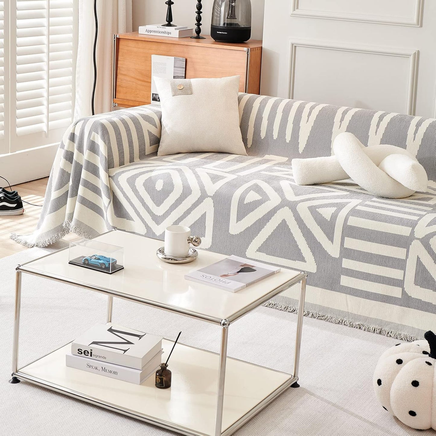 VM VOUGEMARKET Sectional Couch Cover for 3 Cushion Geometric Pattern Chenille Sofa Cover Dog Cat Proof Universal Sofa Slipcover L Shaped Sofa Furniture Protector with Tassels-71 x 134,Gray