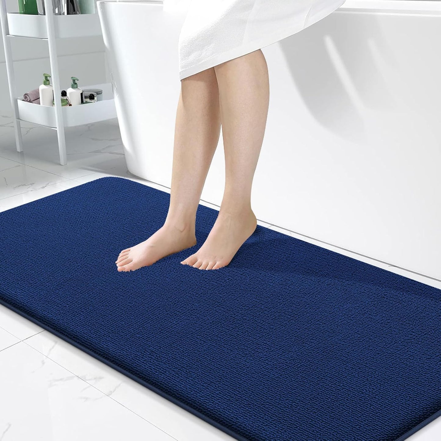 OLANLY Thick Memory Foam Bath Mat Rug 47x24, Extra Soft Absorbent Bathroom Rug, Quick Dry Bath Mats, Non-Slip, Machine Washable Carpet for Bathroom, Tub and Shower, Home Decor Accessories, Navy