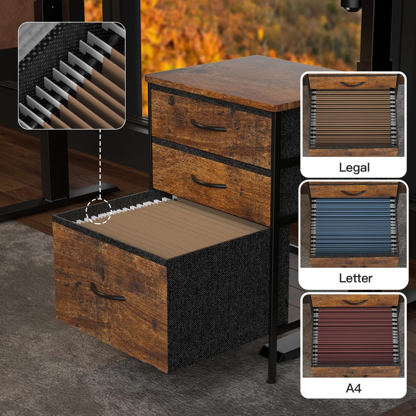 63 Inch Electric Standing Desk with Cabinet & Drawers, Height Adjustable Sit Stand Desk with Monitor Shelf, Smart Home Office Standing Computer Desk, Rustic Brown