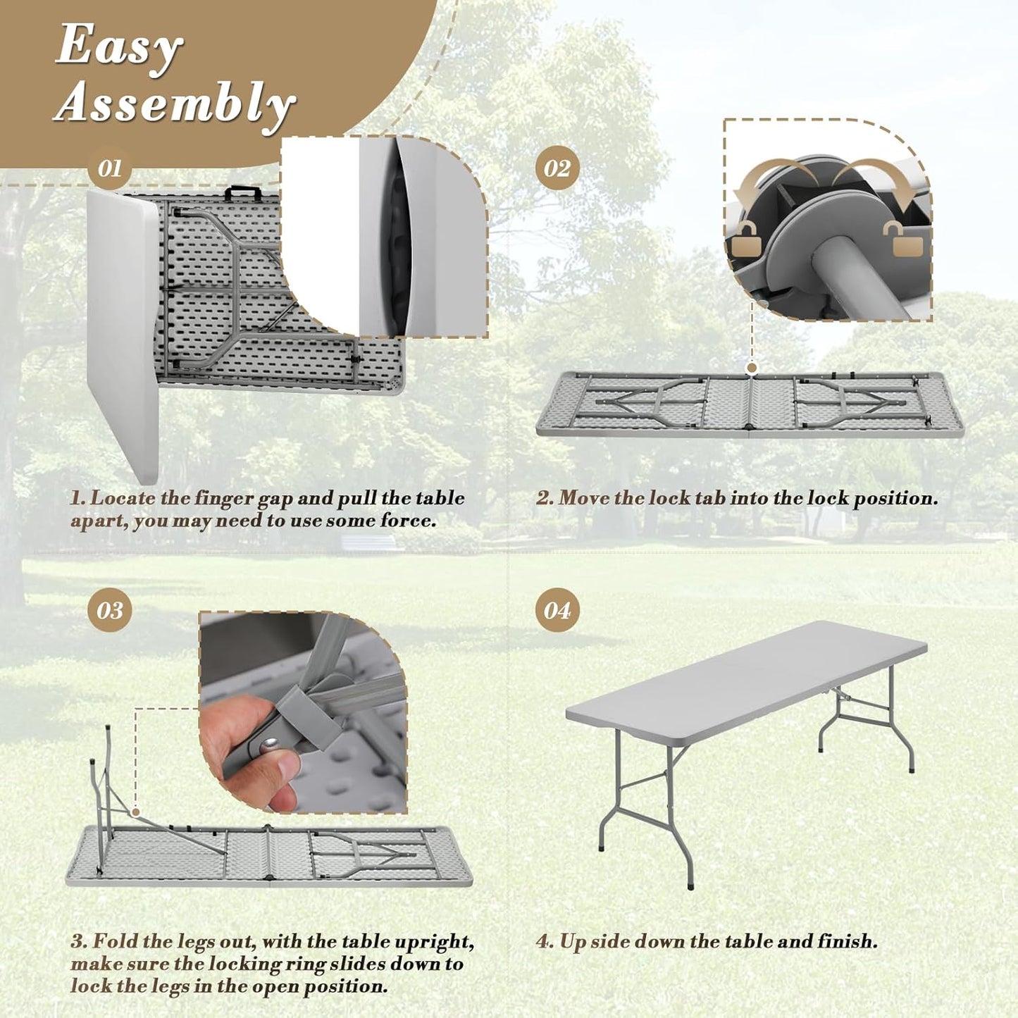 Athena Collection 8 ft Square Folding Dining Table, Large Plastic Foldable Table Portable with Carry Handle, Heavy Duty Fold-in-Half Utility for Indoor Outdoor Party Camping Picnic, Grey