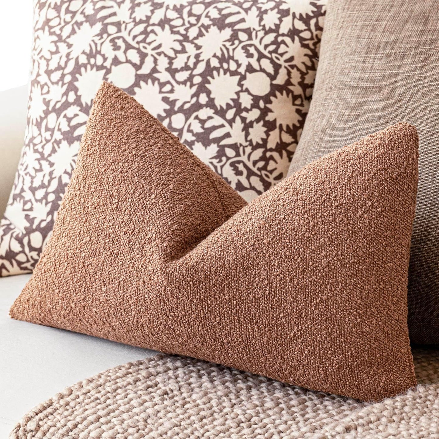 Foindtower Pack of 2 Textured Boucle Throw Pillow Covers Accent Solid Decorative Lumbar Pillow Cases Cozy Couch Cushion Case for Chair Sofa Bedroom Living Room Home Decor 12x20 Inch Dusty Orange Hazel