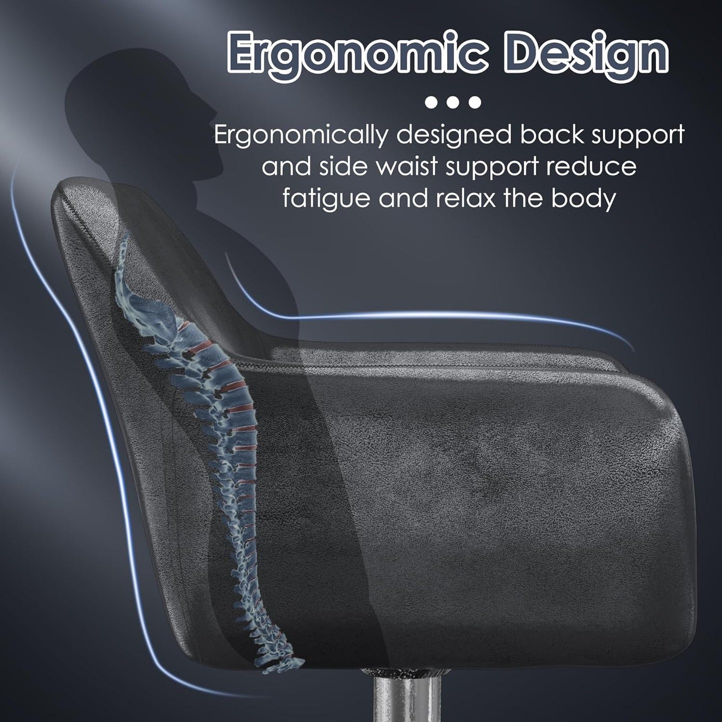 Keyluv Bar Stools Set of 2 for Kitchen Counter Adjustable Height Swivel Barstools 29 Inch Faux Leather Bar Chairs with Padded Back and Chromed Metal Base, Retro Black