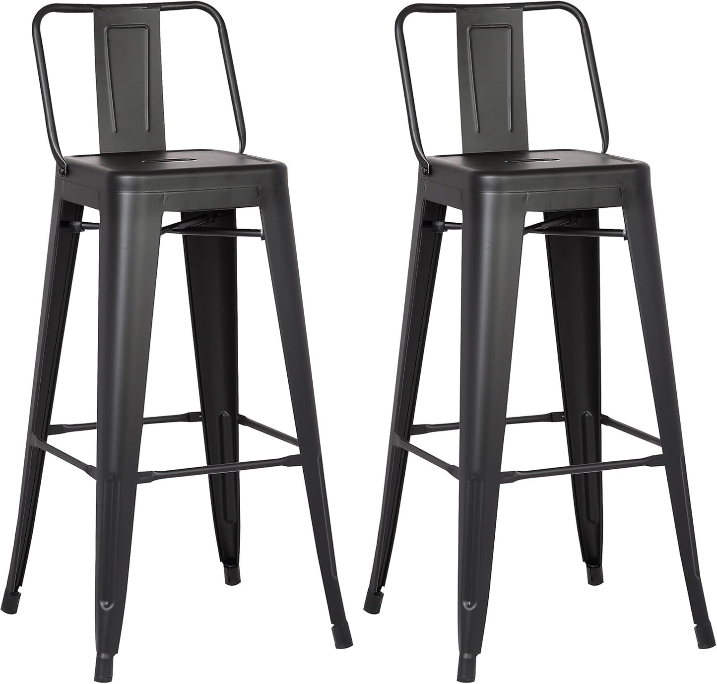 AC Pacific 30” Metal Barstool Set of 2 – Country Rustic Style with Low Back, Lightweight & Sturdy Build, Easy Assembly – Midnight Matte Finish