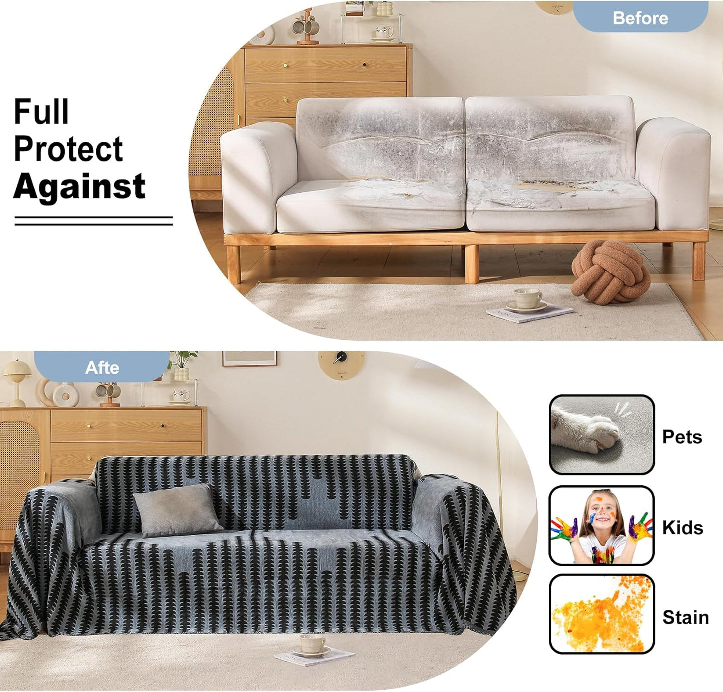 Boho Couch Cover, Sofa Cover, Sofa Covers for 2 Cushion Couch, Washable Sectional Couch Covers for Dogs Pet Furniture Protector Couch Cover Blanket for Living Room (2# Dark Grey, 71" x 102")