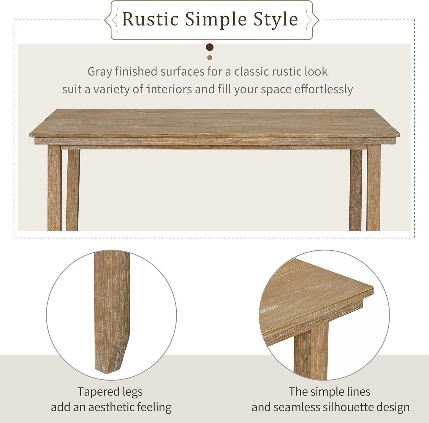 SogesPower 6-Piece Rustic Dining Table Set for 4-6,Rectangular Farmhouse Kitchen Table Set with 4 Chairs & 1 Bench for Dining Room Living Room,Natural Wood