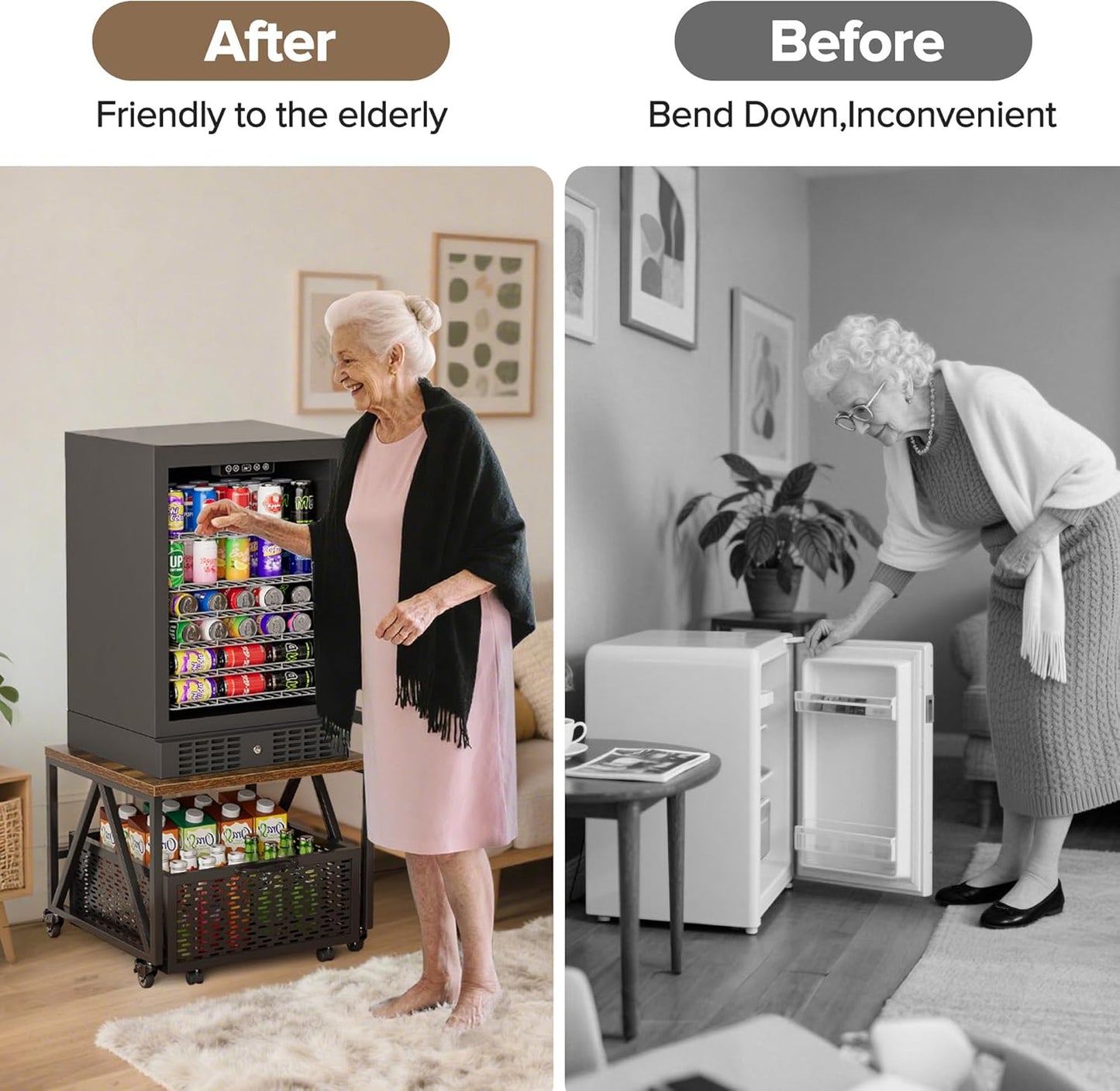 Urban Deco Mini Fridge Stand with Storage, Heavy Duty Fridge Cart with Drawer Basket, Mini Refrigerator Table for 220 LBS, Mobile Fridge Stand with Swivel Wheels for Dorm,Office,Home,Retro Brown