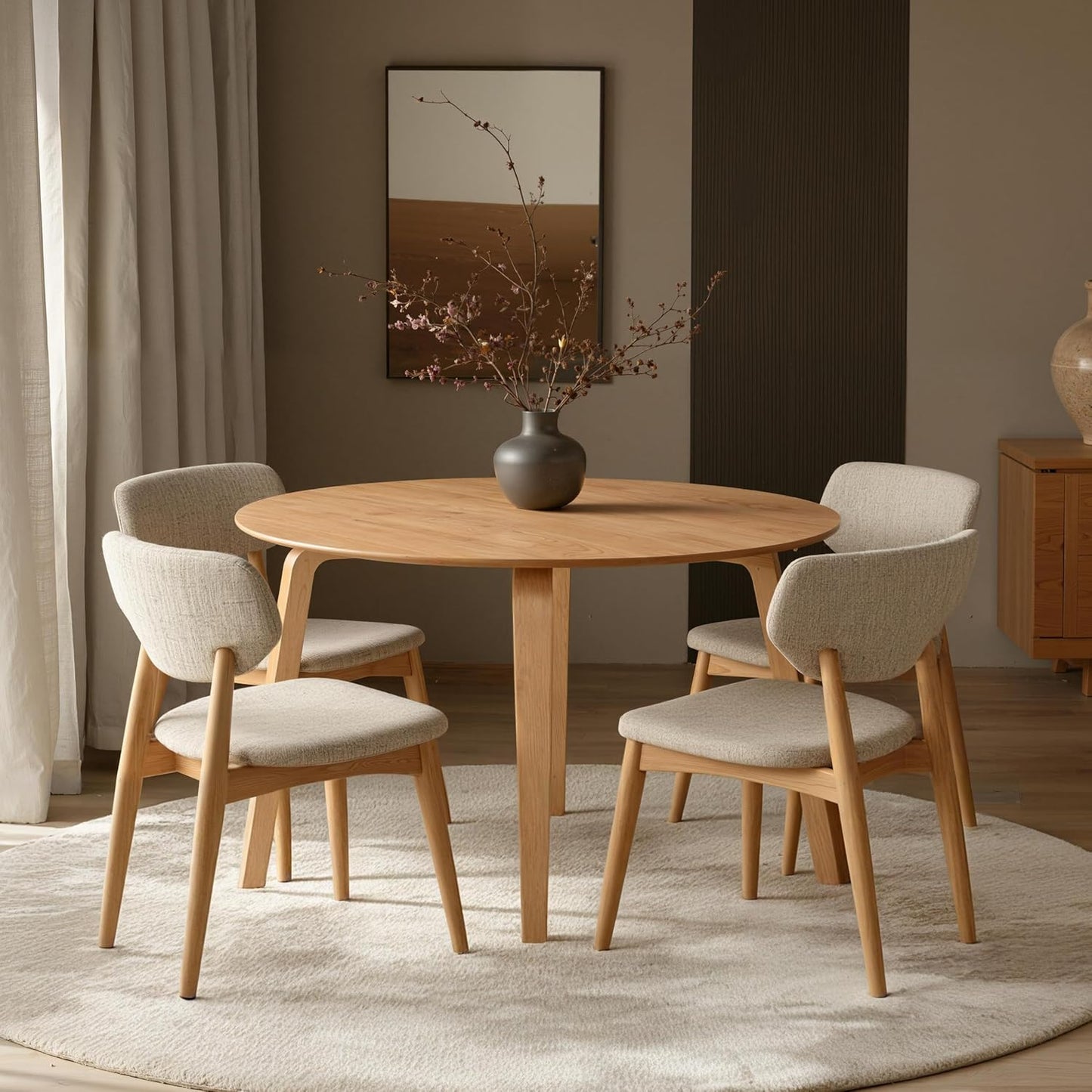 Acanva 47" Small Round Dining Table for 4 Person, MDF Top and Sturdy Wood Base Structure, Modern Design for Kitchen, Compact Space & Apartment, Light Oak