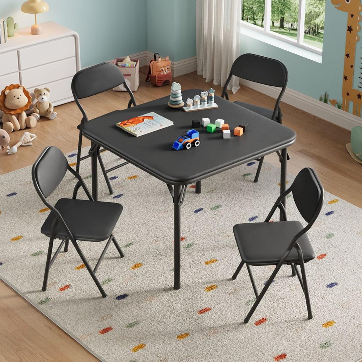 IDEALHOUSE 5 Piece Folding Kids Table and Chairs Set, Children Activity Table and Chairs Set for Dining Room,Daycare,Classrooms