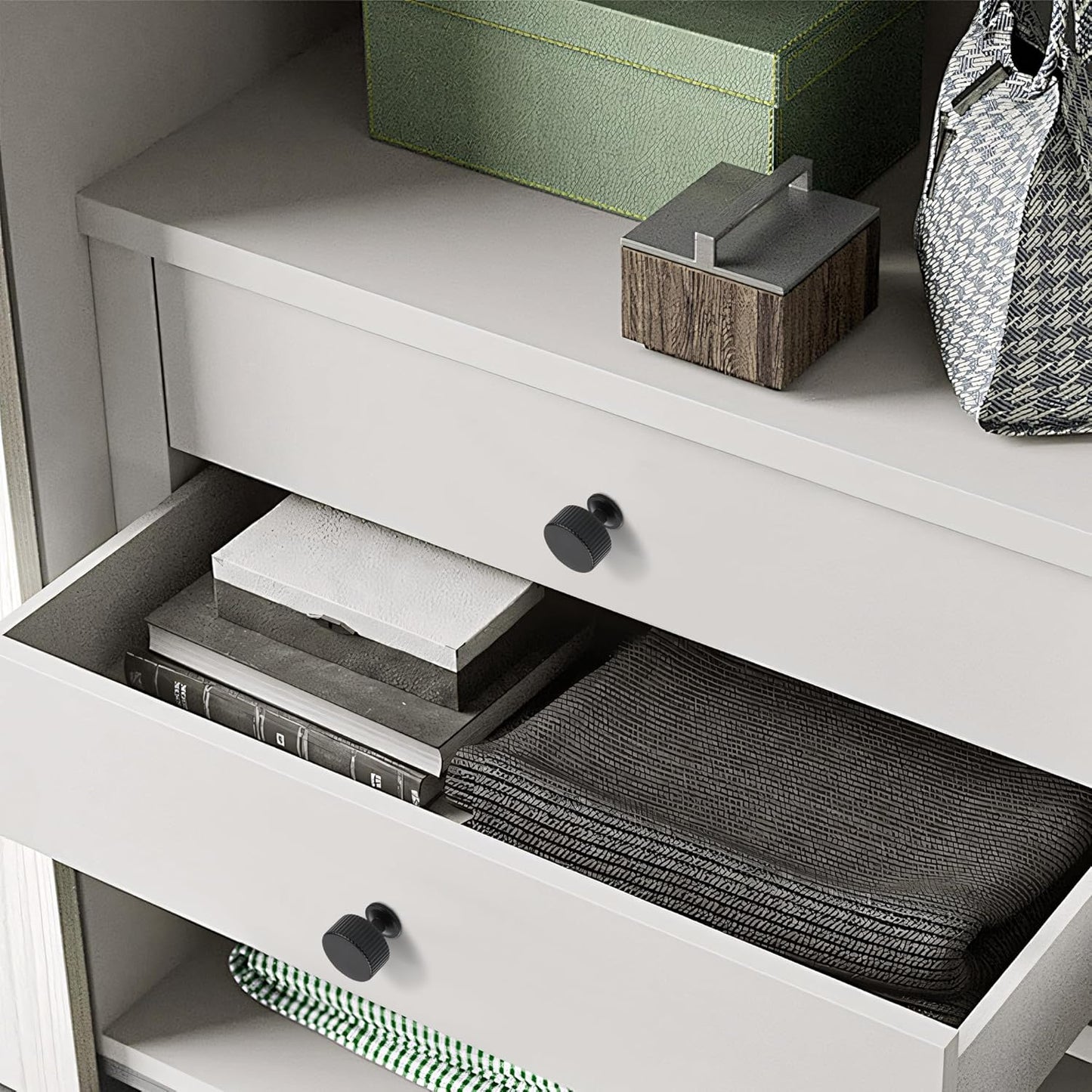 Matt Black Kitchen Cabinet Knob, 6 Pack Solid Brass Dresser Drawer Pulls, 1-1/10 Black Cabinet Knob for Cabinet Cupboard Wardrobe, Furniture Hardware Handles