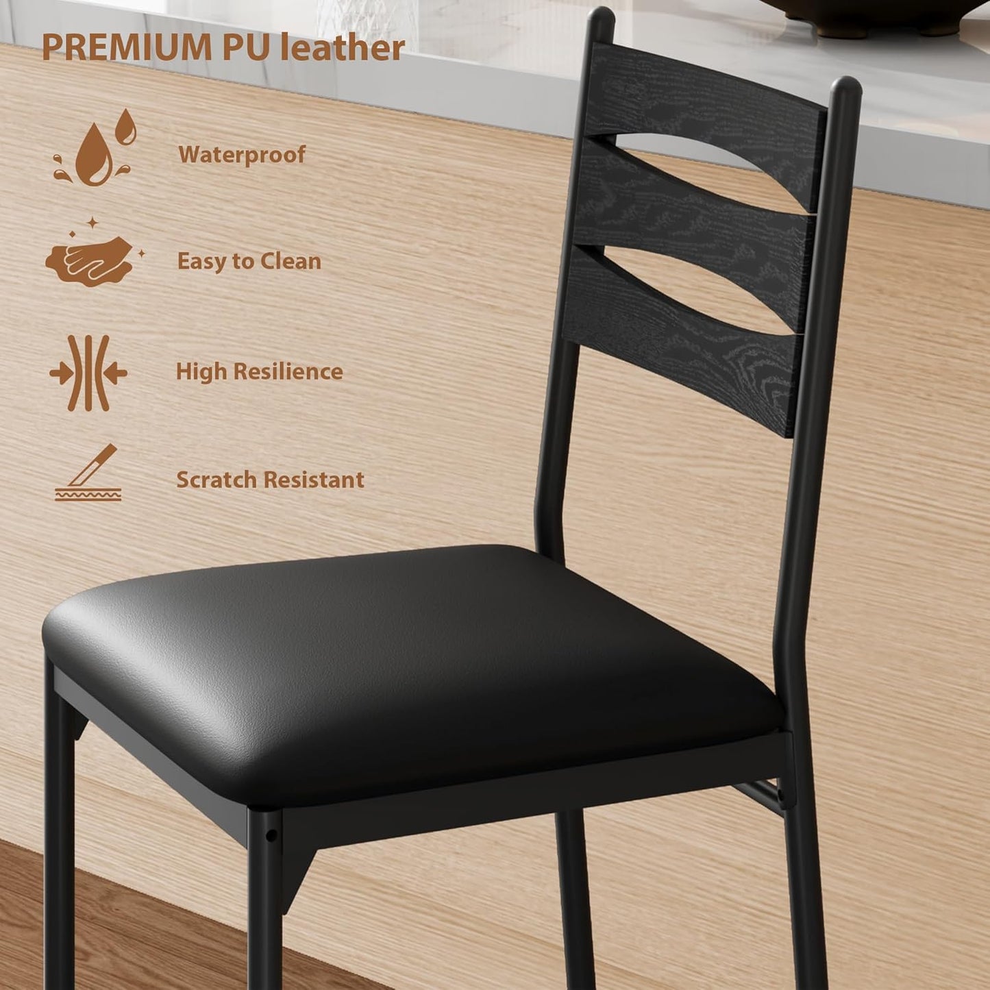 GarveeHome Bar Stools Set of 2, Wooden Barstools, Faux Leather Upholstered Bar Chair with Back & Footrest & Thick Cushion, Counter Height Bar Stools for Kitchen Island Apartment, Black