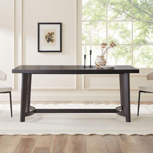 Walker Edison Modern Farmhouse Rustic Solid Oak Wood Rectanglular Dining Table for 6 - Black Oak