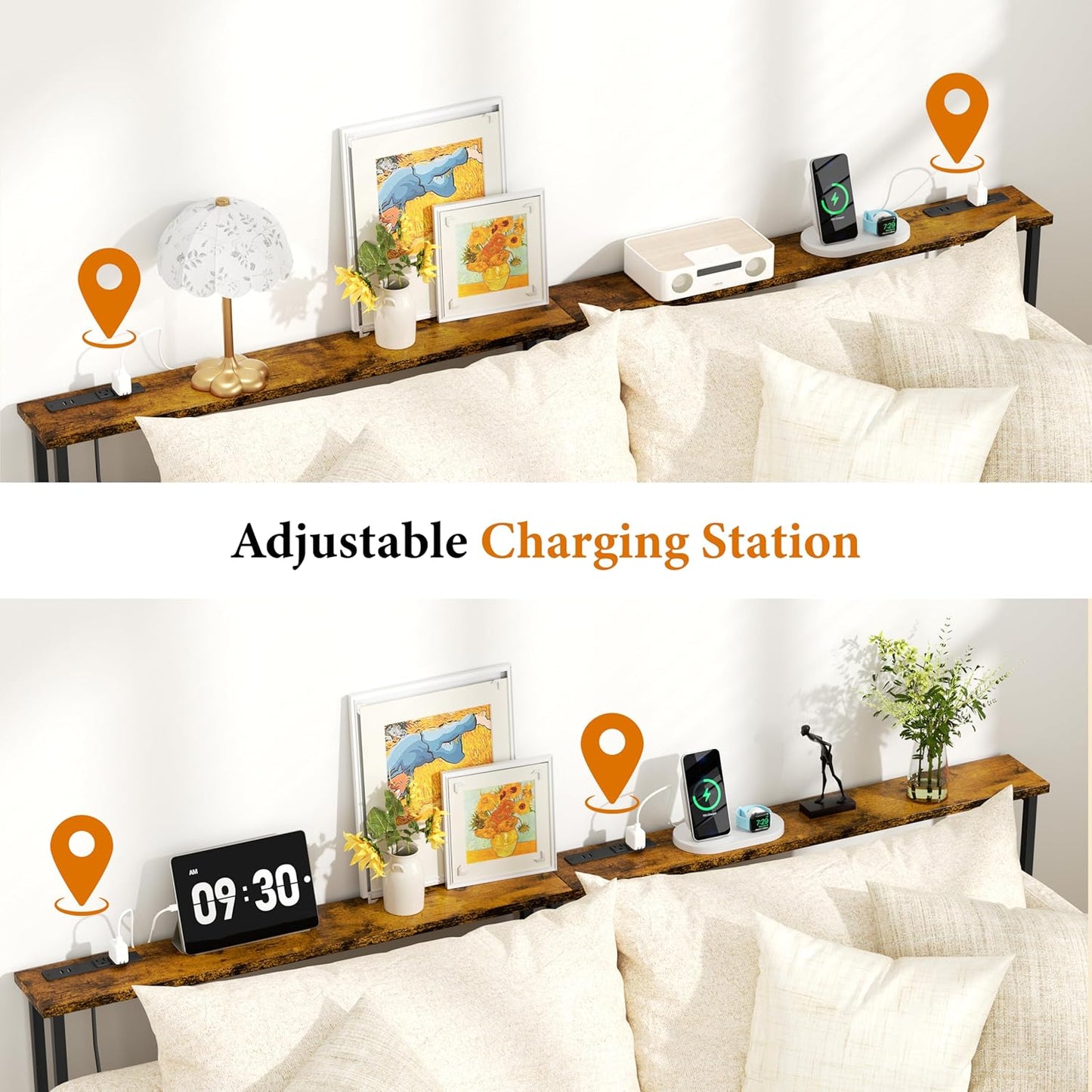 GRLEAF 39" Narrow Console Sofa Table with Built-in Power Strip (4 AC Outlets & 4 USB Ports) – 4.9ft Power Cord, Metal Frame, Easy Assembly, Ideal for Behind Couch, Hallway, and Office | Rustic Brown