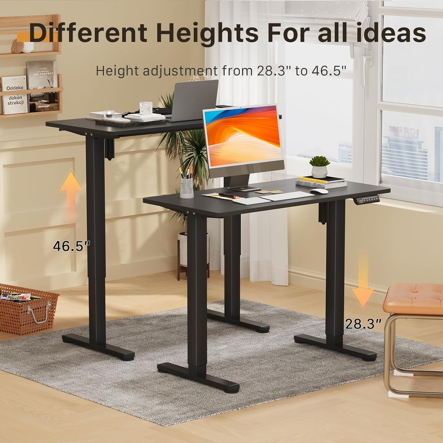 JOY worker Small Electric Standing Desk, 40" x 20" Whole Piece Height Adjustable Desk with Memory Controller, Black Sit to Stand Workstation for Home Office