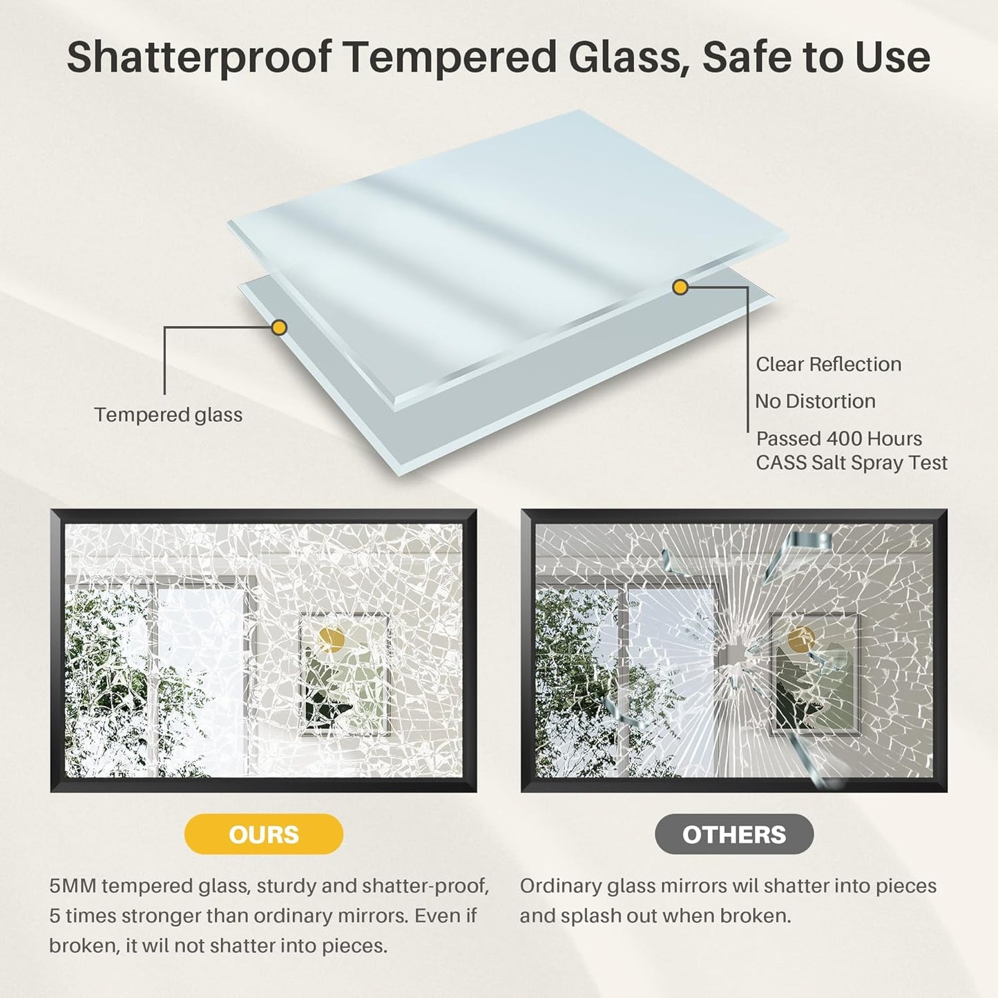 48x32 Inch Black Bathroom Mirror for Wall, Thick Metal Framed Rectangle Mirrors for Over Sink, Bedroom, Living Room, Entryway, Anti-Rust, HD Tempered Glass