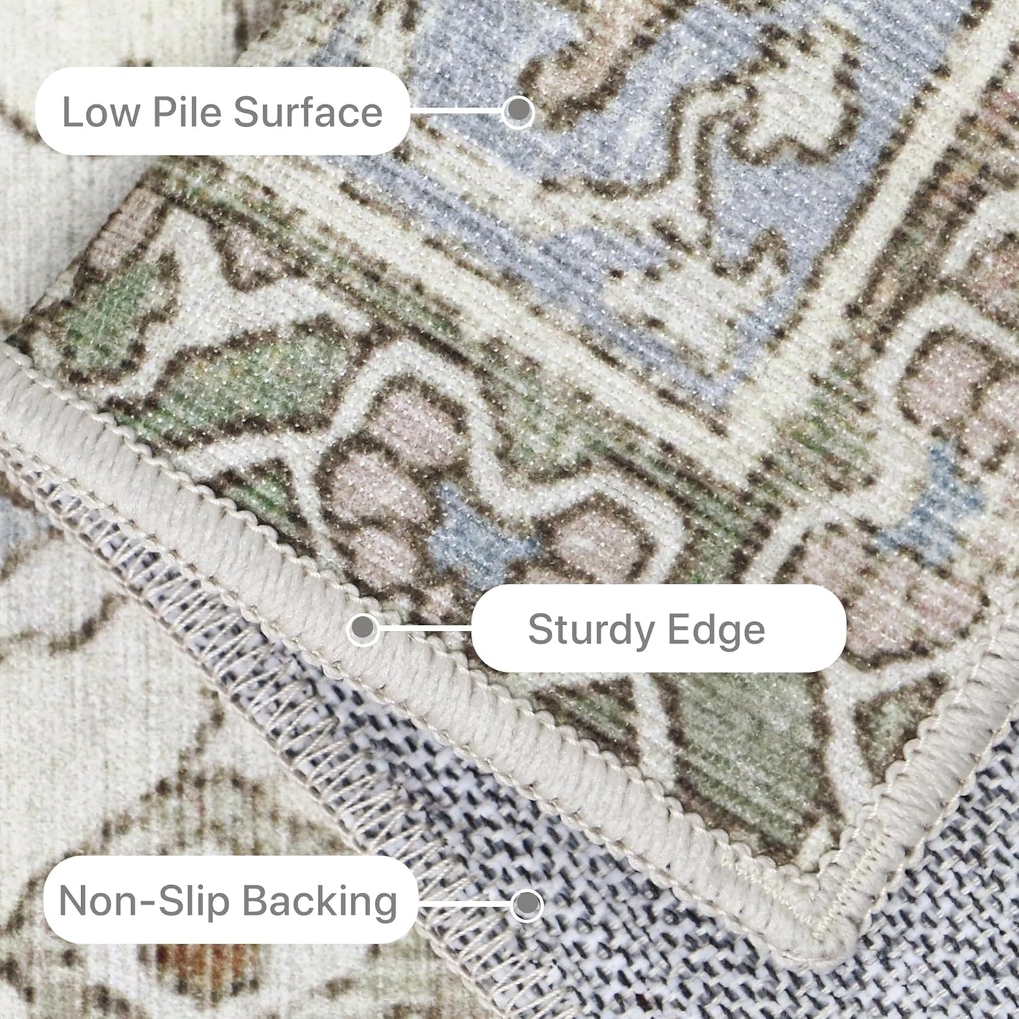 8X10 Area Rugs Machine Washable Rugs for Living Room, Vintage Boho Large Rugs for Bedroom Dining Room, Non Slip Indoor Soft Distressed Lightweight Thin Low Pile Carpet, Cream