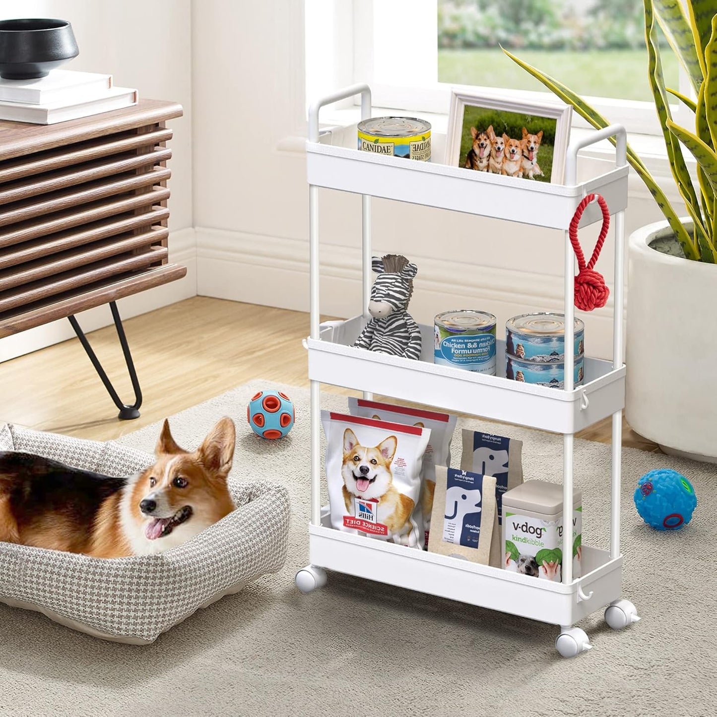 SOLEJAZZ Slim Rolling Storage Cart with Wheels 3 Tier Skinny Bathroom Storage Organizer Thin Laundry Room Utility Cart Space-Saving for Bedside Kitchen Office Small Narrow Places, White