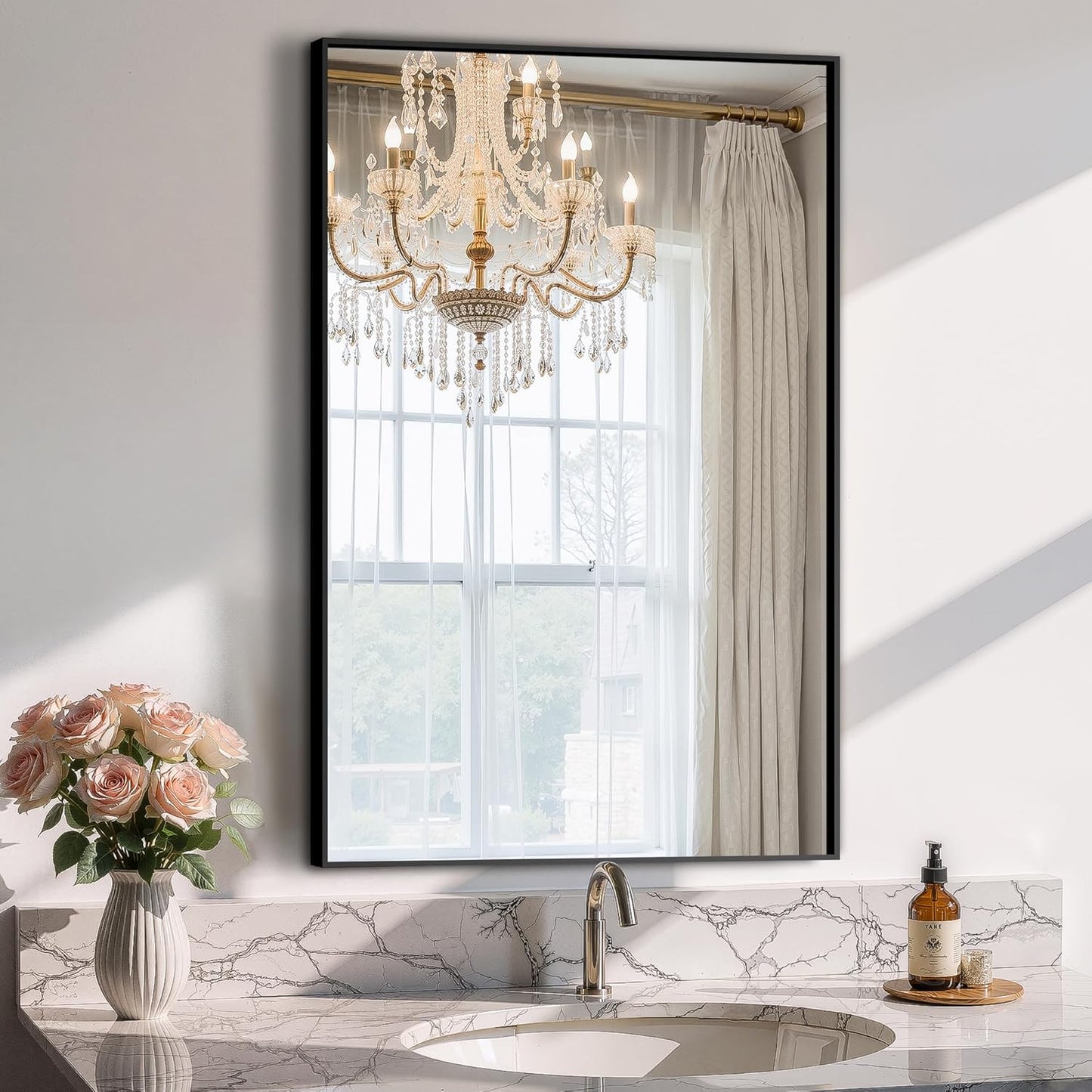 Bathroom Vanity Mirror for Wall, 20" x 30" Metal Framed Rectangular Bathroom Wall Mirror for Over Sink, HD Shatterproof Glass, Hangs Horizontally or Vertically(Black)