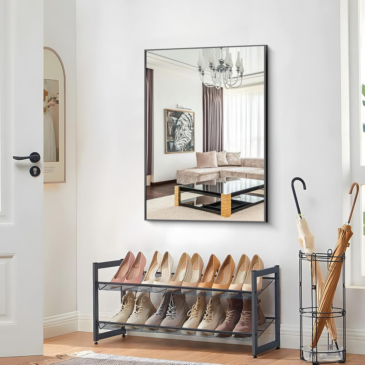 36x48 Inch Black Rectangle Mirrors for Wall, Large Bathroom Mirror for Over Sink, Black Framed Rectangular Mirror for Living Room Bedroom Bathroom, Hangs Horizontally or Vertically